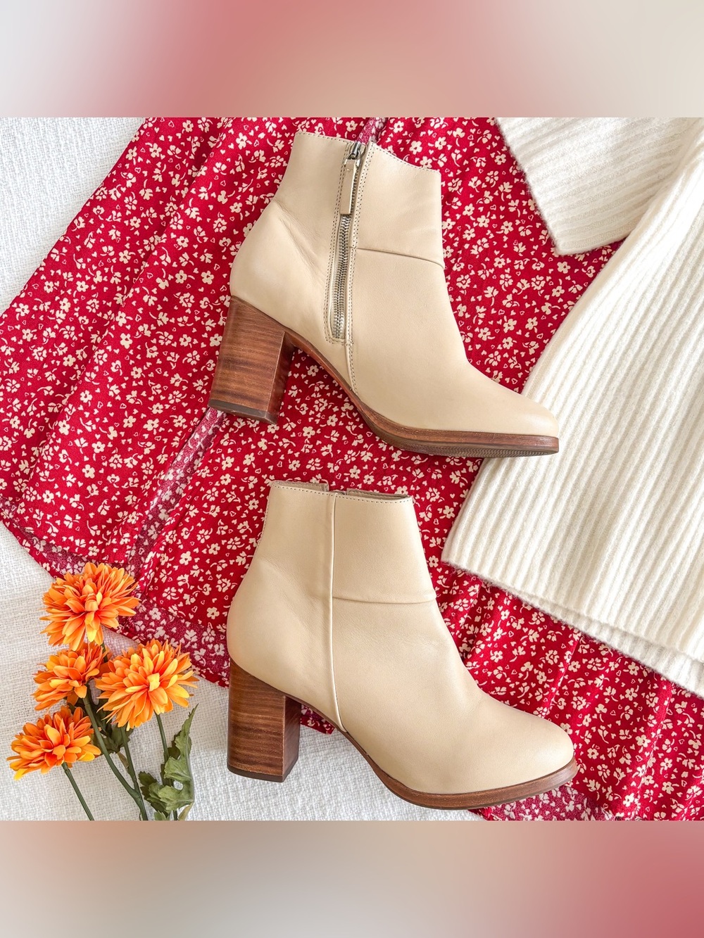 Thursday Boot Company cream ankle boots.